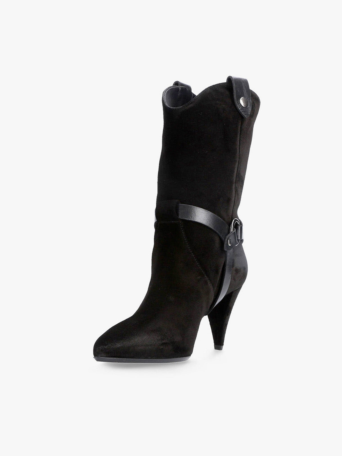 Strategia Tronchetto Nero Scamosciato Con Dettagli In Pelle