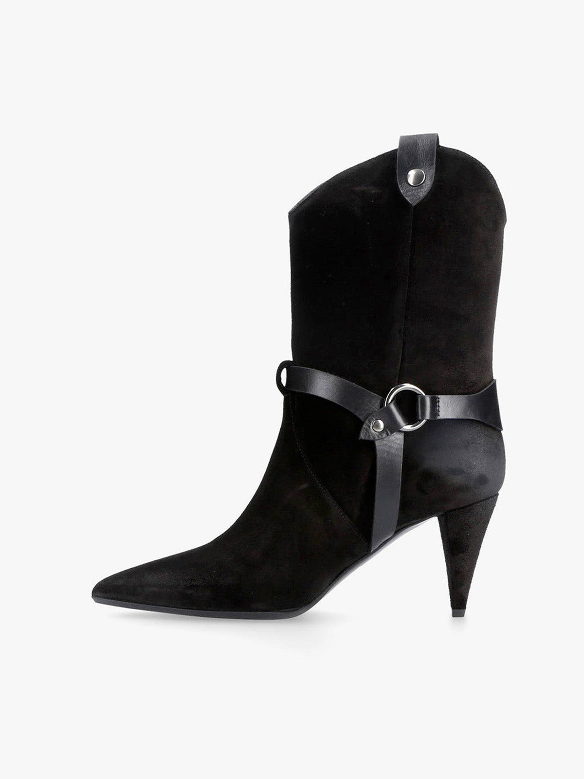 Strategia Tronchetto Nero Scamosciato Con Dettagli In Pelle