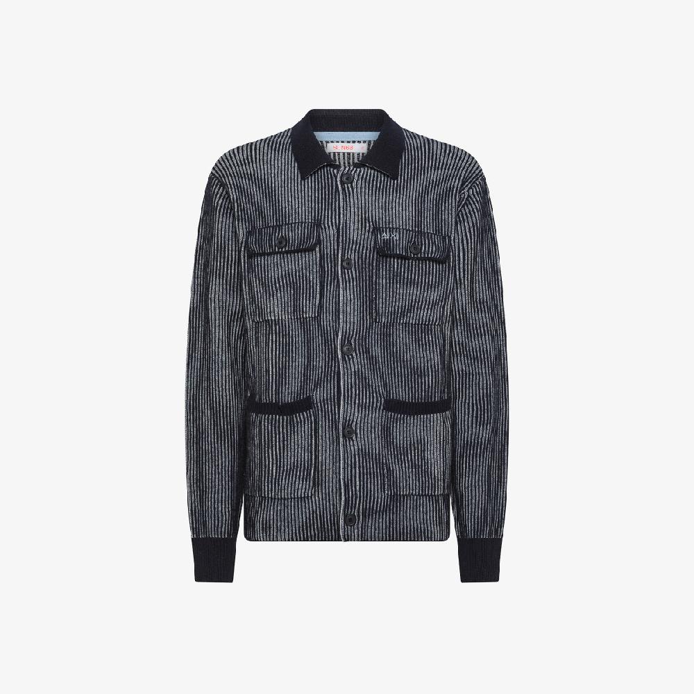 Sun 68 Cardigan In Lana E Cashmere A Coste - Uomo