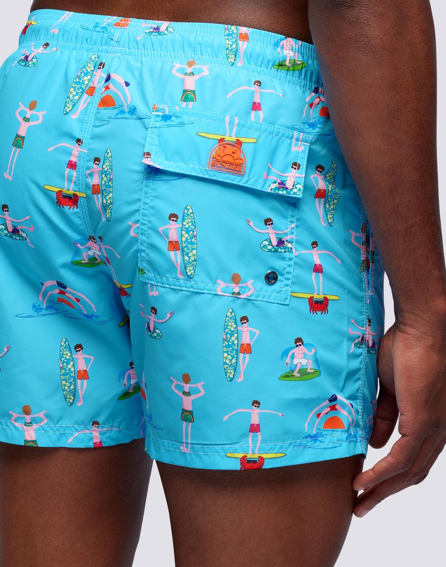 Sundek Costume Da Bagno Corto A Vita Elasticata Microstampa Beach Boy M633bdrt4bg-006bg
