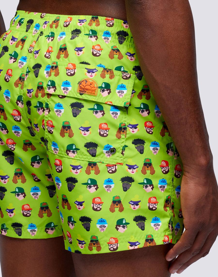 Sundek Costume Da Bagno Corto A Vita Elasticata Microstampa Guess Who M633bdrt4by-066by