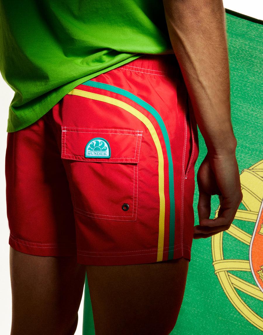 Sundek costume da bagno corto vita elasticata iconic taffeta bandiera portogallo m504bdta100-55004