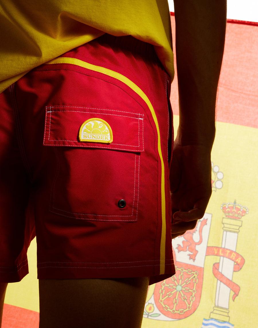 Sundek costume da bagno corto vita elasticata iconic taffeta bandiera spagna m504bdta100-42305