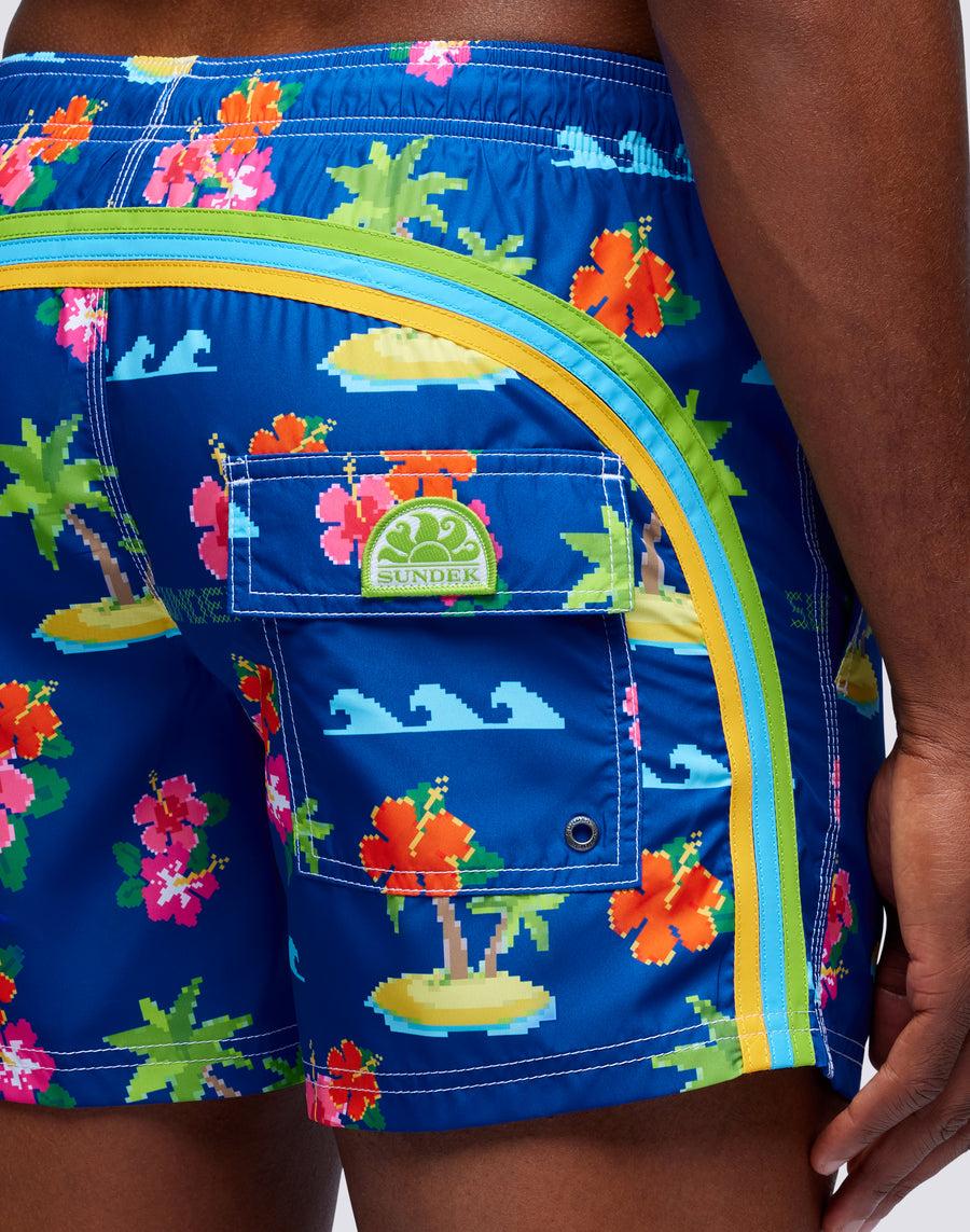 Sundek Costume Da Bagno Corto Vita Elasticata Stampa Hibixel Repreve® M504bdrt3ev-310ev