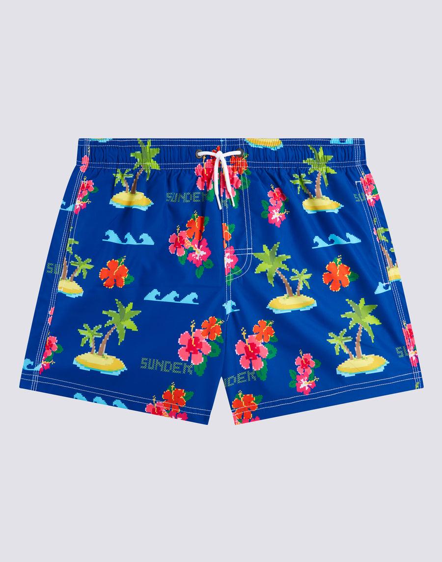 Sundek Costume Da Bagno Corto Vita Elasticata Stampa Hibixel Repreve® M504bdrt3ev-310ev