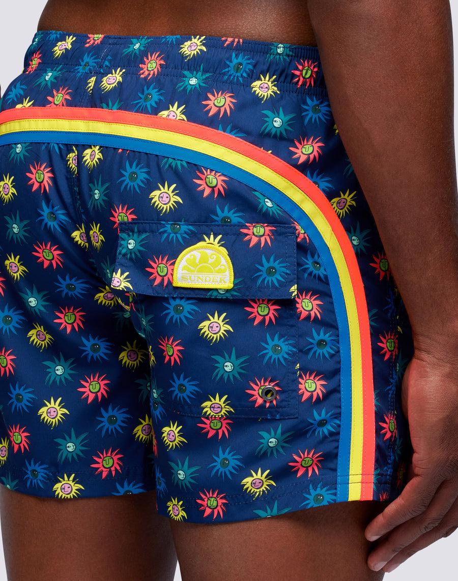 Sundek Costume Da Bagno Corto Vita Elasticata Stampa Lion Sun Repreve® M504bdrt33d-3103d