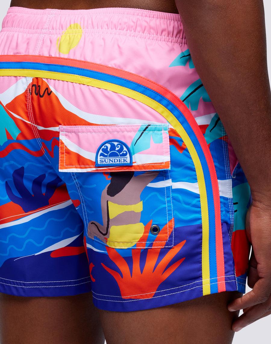Sundek Costume Da Bagno Corto Vita Elasticata Stampa Polinesia Dream Repreve® M504bdrt31h-a231h