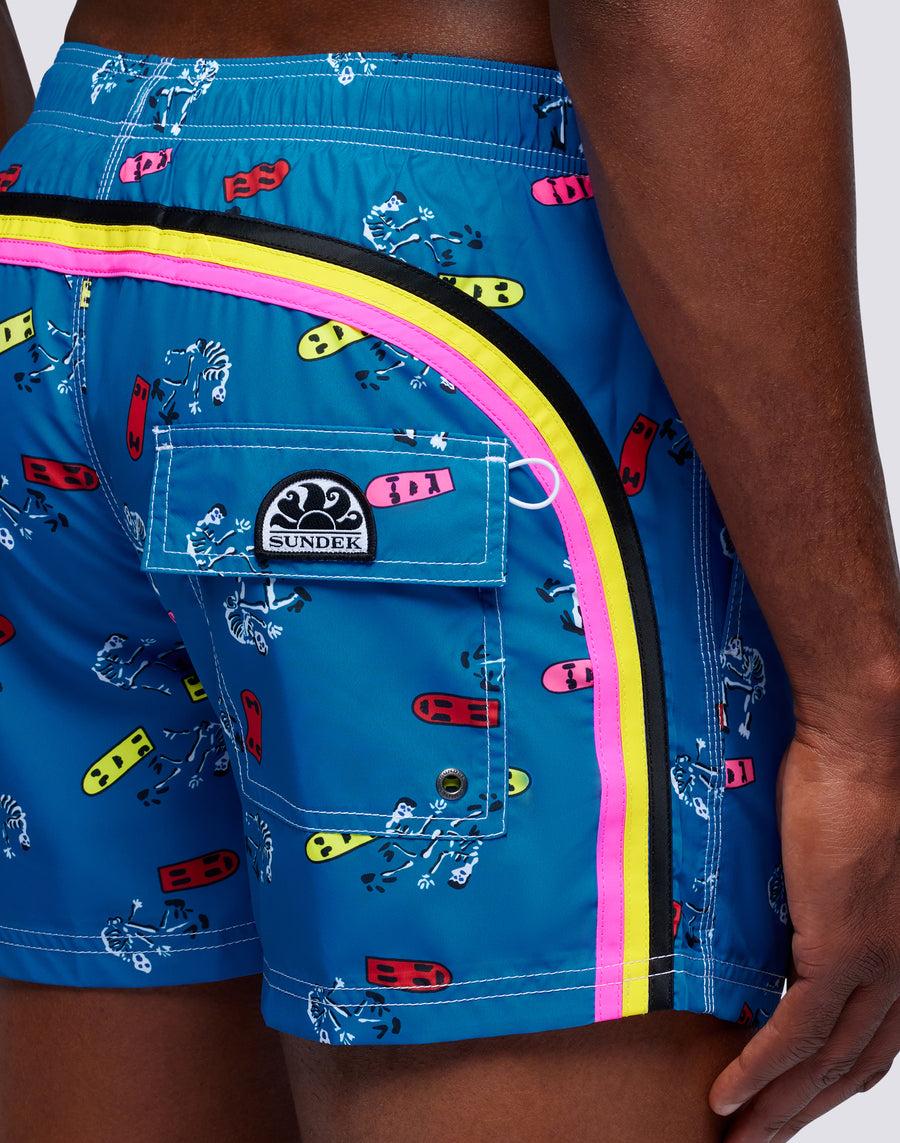 Sundek Costume Da Bagno Corto Vita Elasticata Stampa Skeleton Ollie Repreve® M504bdrt3ko-a17ko