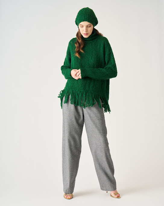 Suoli Maglia Over Collo Alto C/frange