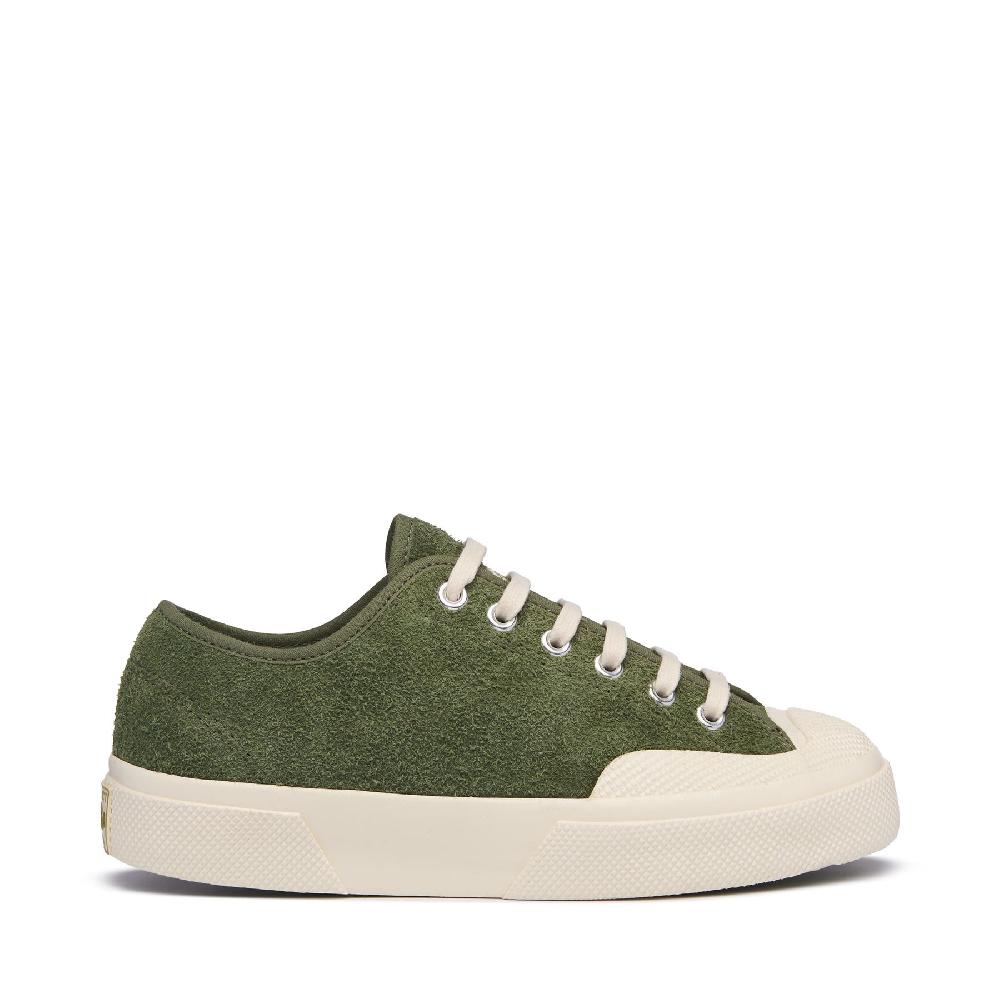 Superga 2432 WORKS HAIRY SUEDEMILITARY GREEN-OFF WHITE