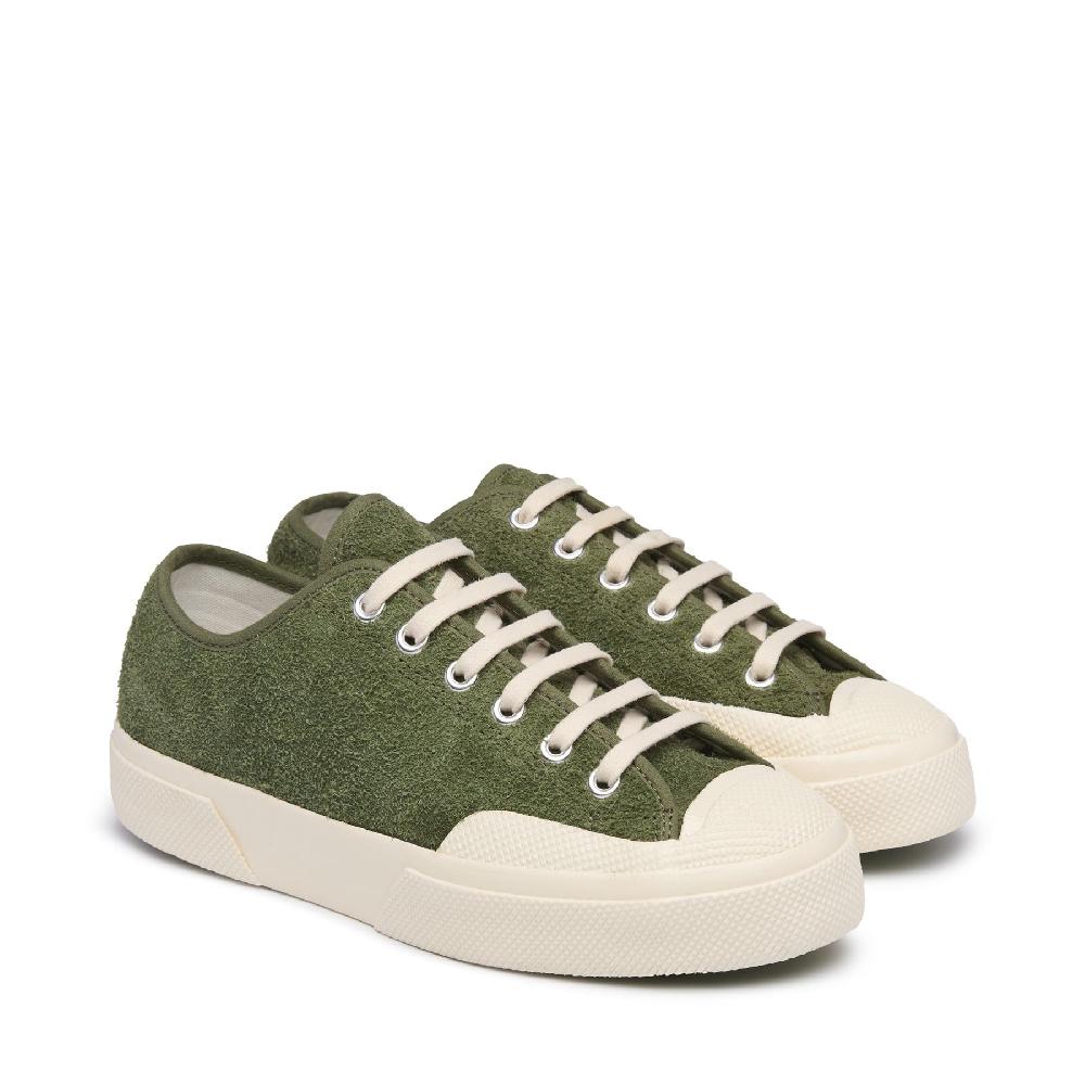 Superga 2432 WORKS HAIRY SUEDEMILITARY GREEN-OFF WHITE
