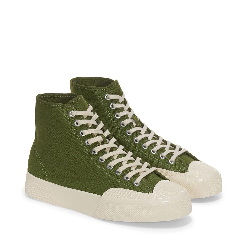 Superga 2433 WORKS HIGH CUT COTTON CANVASGREEN-OFF WHITE