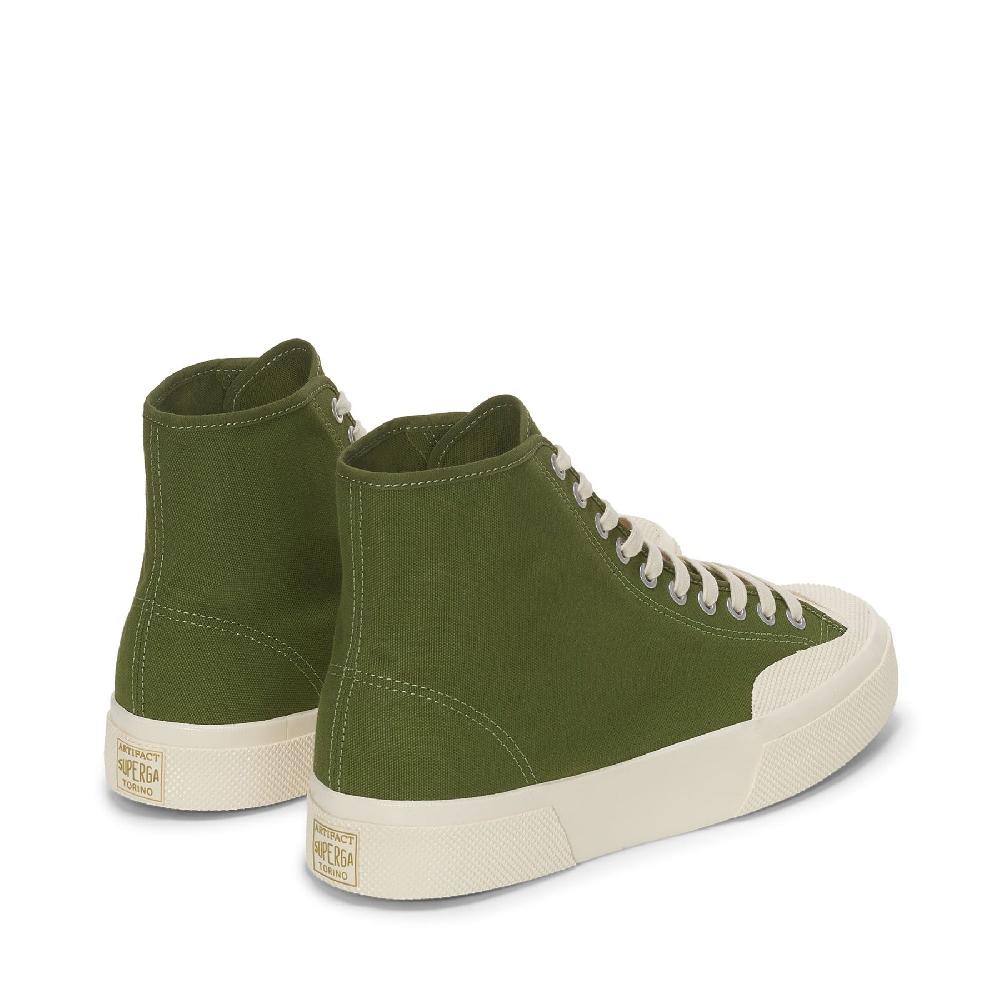 Superga 2433 WORKS HIGH CUT COTTON CANVASGREEN-OFF WHITE