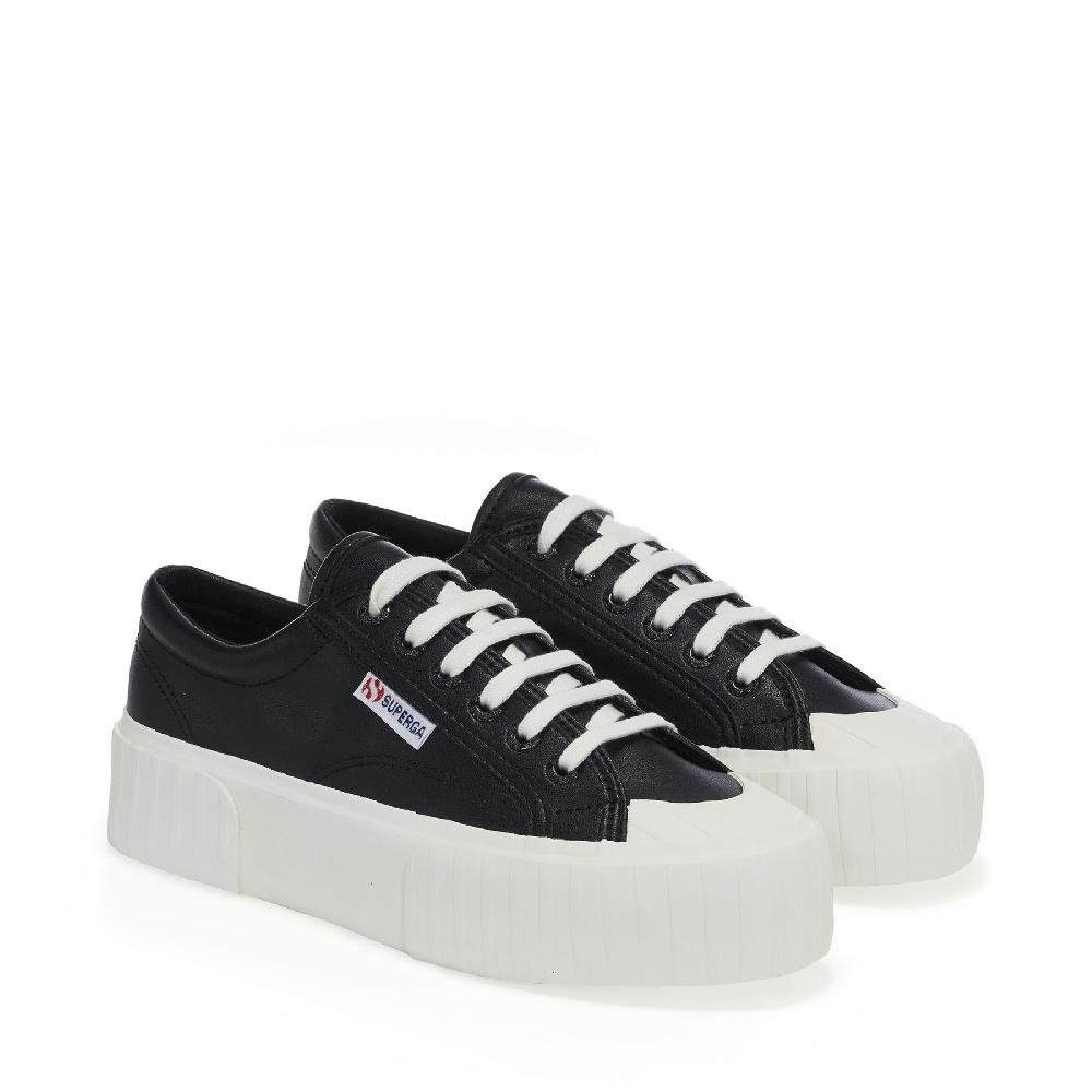 Superga 2631 STRIPE PLATFORM VEGAN MATERIALBLACK-WHITE AVORIO