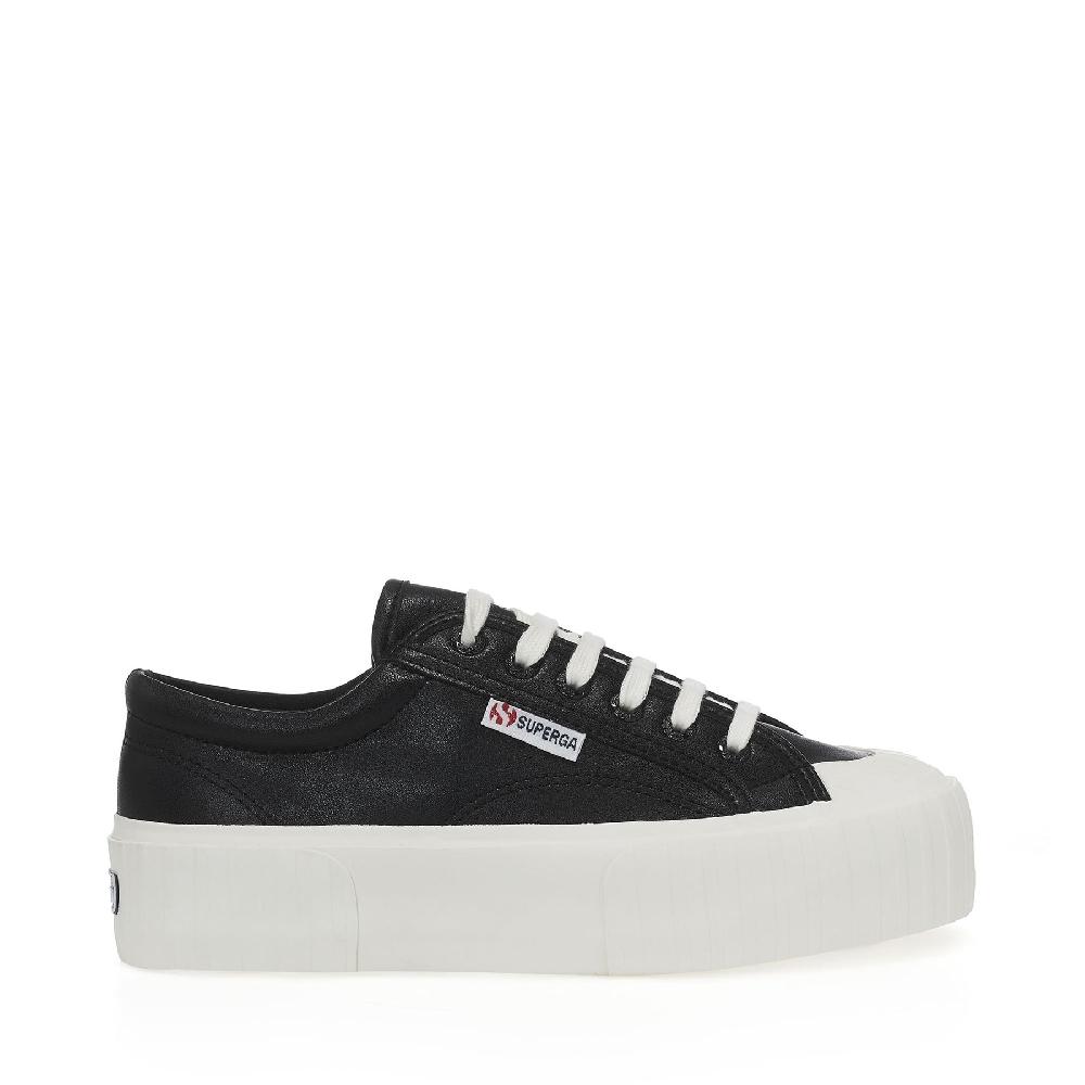 Superga 2631 STRIPE PLATFORM VEGAN MATERIALBLACK-WHITE AVORIO