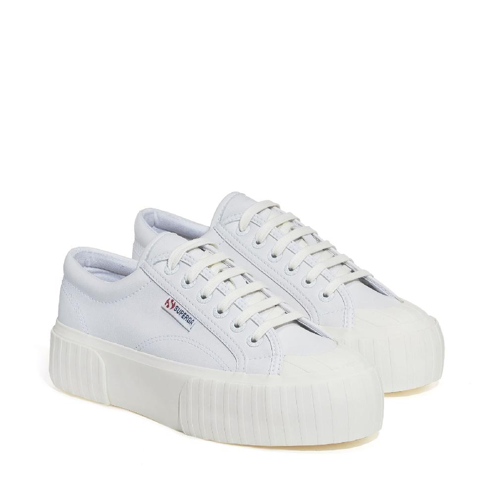 Superga 2631 STRIPE PLATFORM VEGAN MATERIALWHITE-WHITE AVORIO