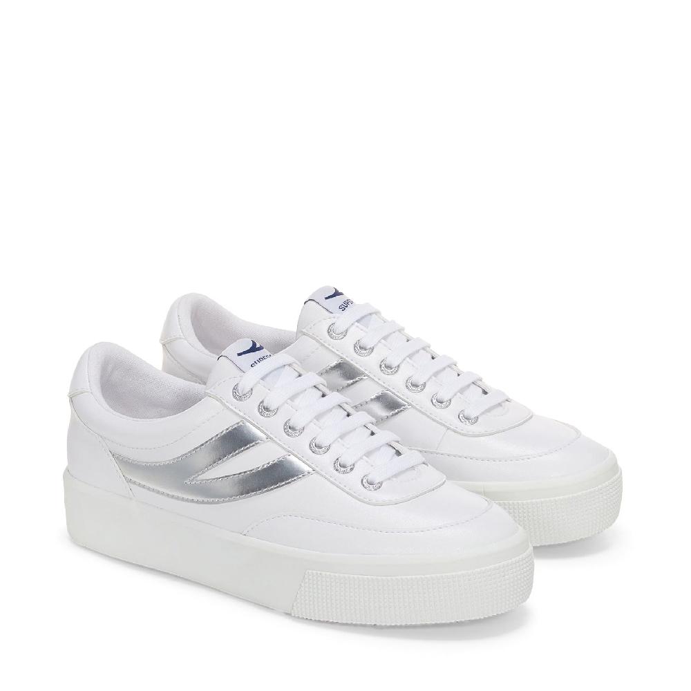 Superga 2740 PLATFORM BLOCKS MIRROR SYNTHETIC MATERIALWHITE-SILVER