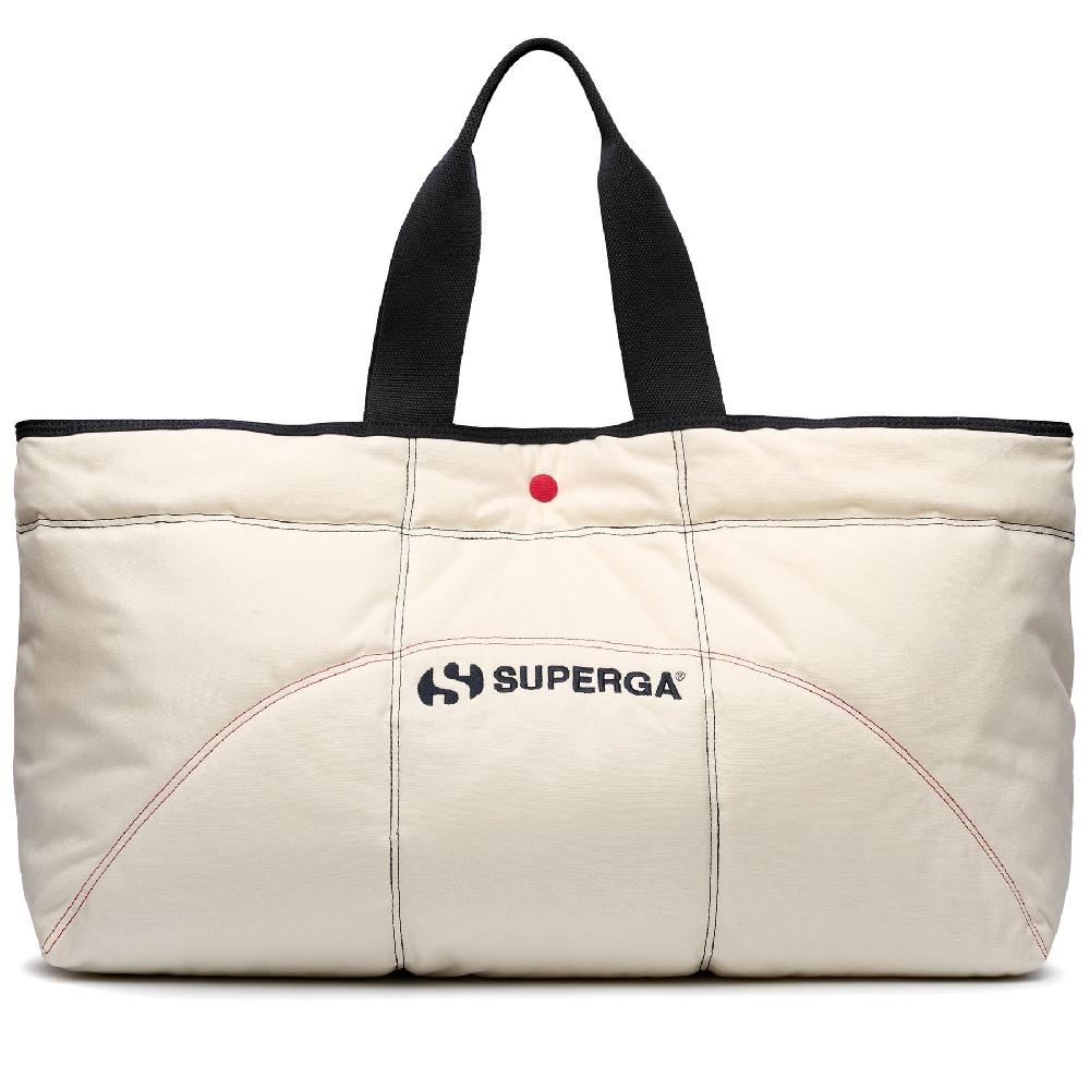 Superga MAXI PADDED WAXED CANVAS TOTE BAG COLORBLOCKWHITE AVORIO-NAVY-RED