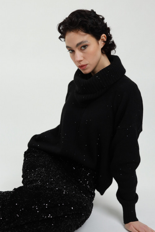 Susy Mix Maglia Collo Rimovibile con Micro Paillettes