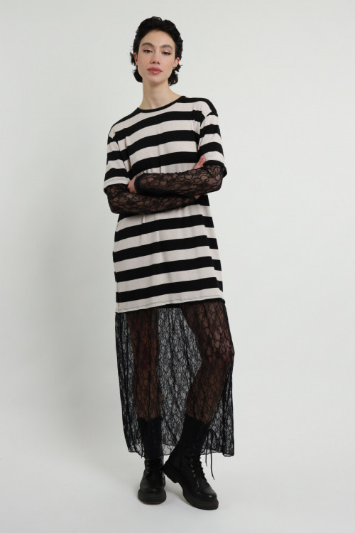 Susy Mix Abito Righe E Pizzo