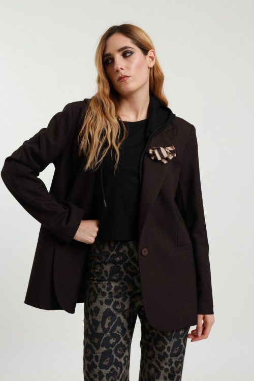 Susy Mix Blazer con Spilla e Cappuccio