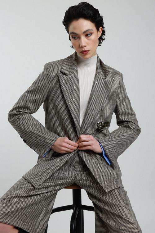 Susy Mix Blazer Pied de Poule con Micro Paillettes