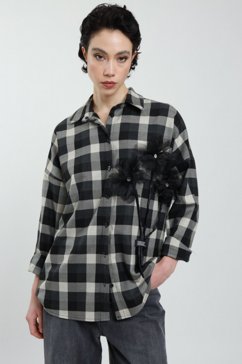 Susy Mix Camicia Quadri Con Fiori