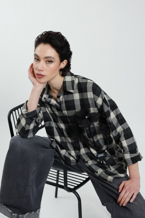 Susy Mix Camicia Quadri con Fiori