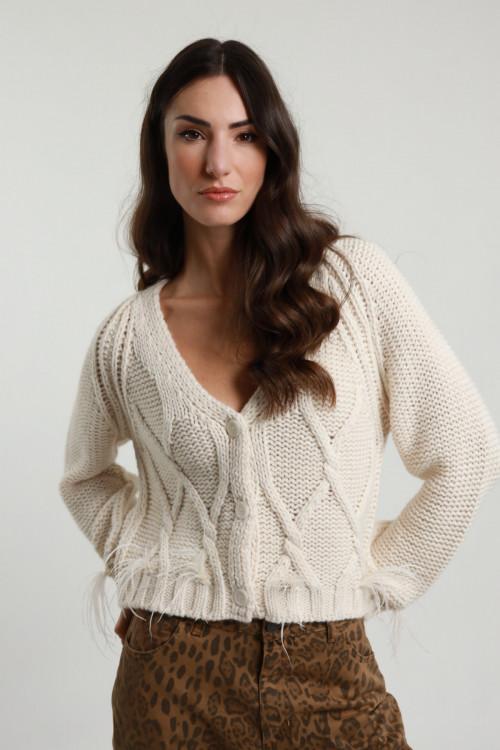 Susy Mix Cardigan Trecce E Piume