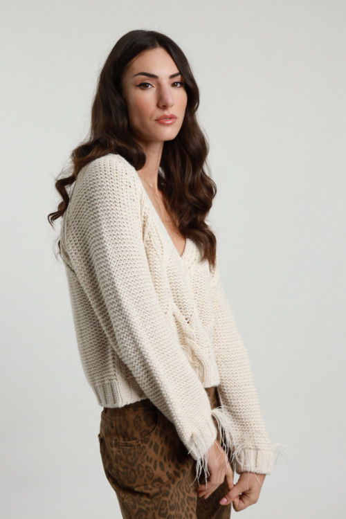 Susy Mix Cardigan Trecce E Piume
