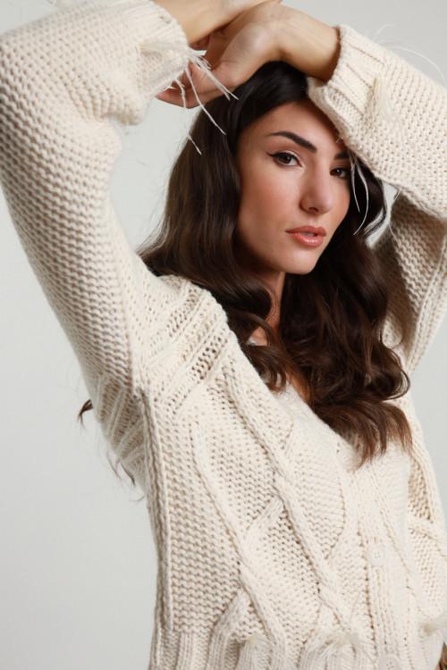 Susy Mix Cardigan Trecce e Piume