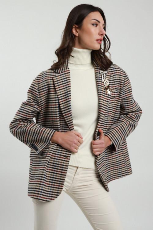 Susy Mix Giacca Over Check Con Spille