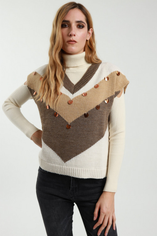 Susy Mix Gilet Scollo V con Paillettes