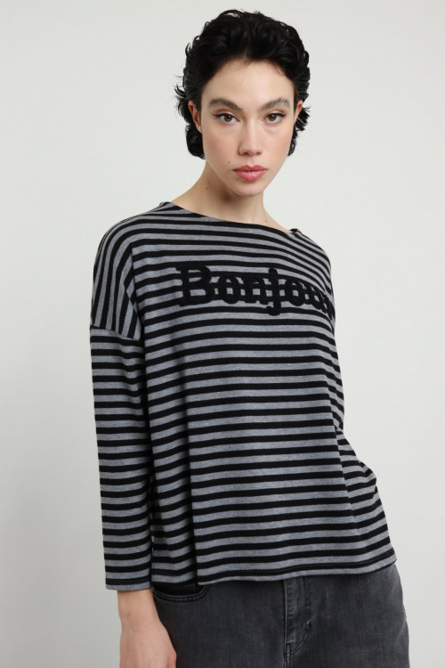 Susy Mix Maglia a Righe "bonjour"