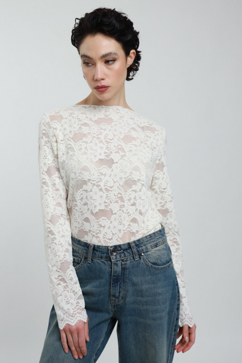 Susy Mix Maglia Pizzo con Micro Paillettes