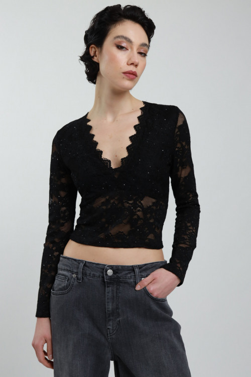 Susy Mix Maglia Pizzo Scollo V Con Paillettes