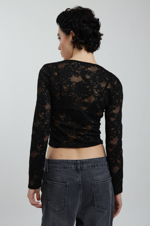 Susy Mix Maglia Pizzo Scollo V Con Paillettes