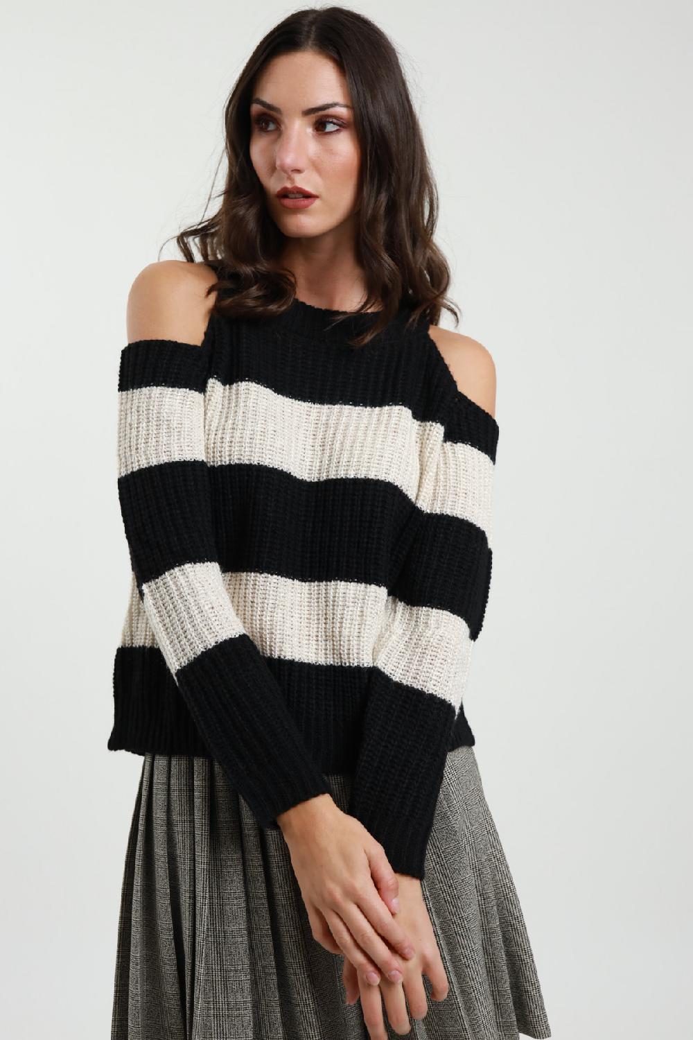 Susy Mix Maglia Righe Spalle Scoperte