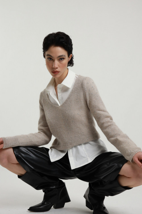 Susy Mix Maglia Scollo V con Punti Luce