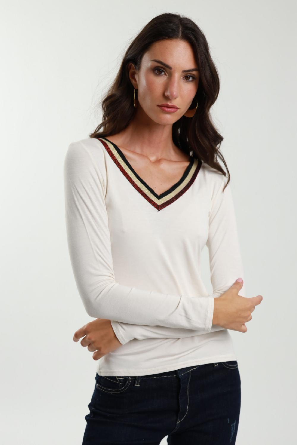 Susy Mix Maglietta con Scollo Rigato