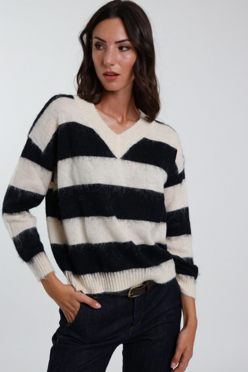 Susy Mix Maglione Rigato Scollo V