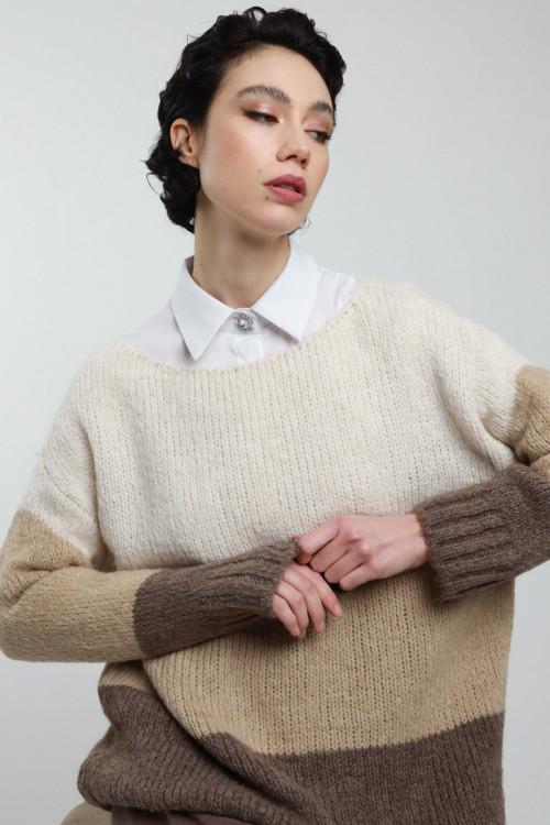 Susy Mix Maglione Scollo Barca Rigato