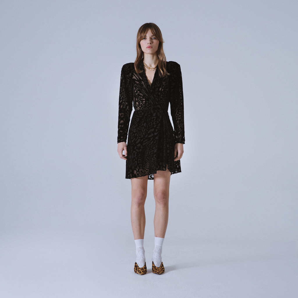 Sveta Milano Abito Cambridge In Velluto Con Motivo Leopardo