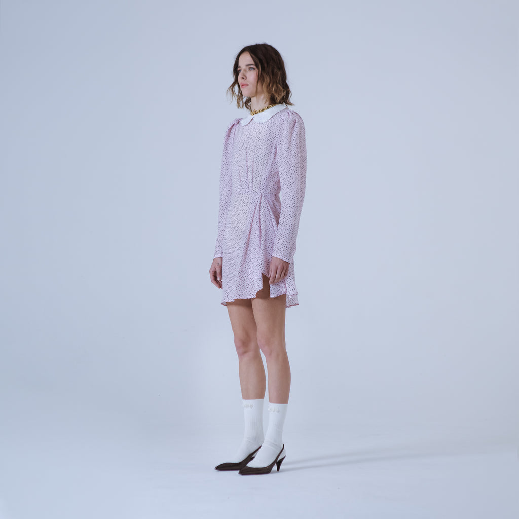 Sveta Milano Abito Corto A Pois Columbia Con Colletto Ricamato