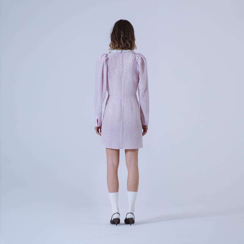 Sveta Milano Abito Corto A Pois Columbia Con Colletto Ricamato