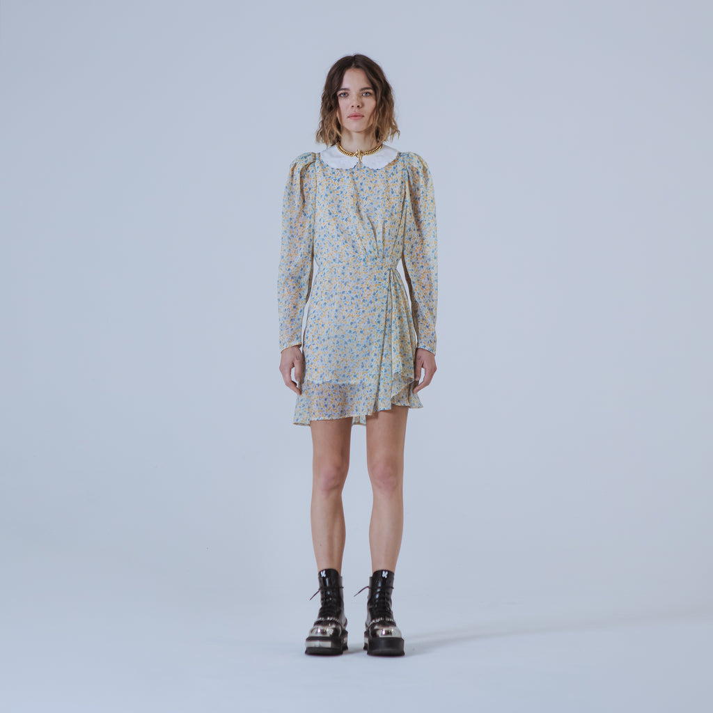 Sveta Milano Abito Corto Floreale Columbia Con Colletto Ricamato