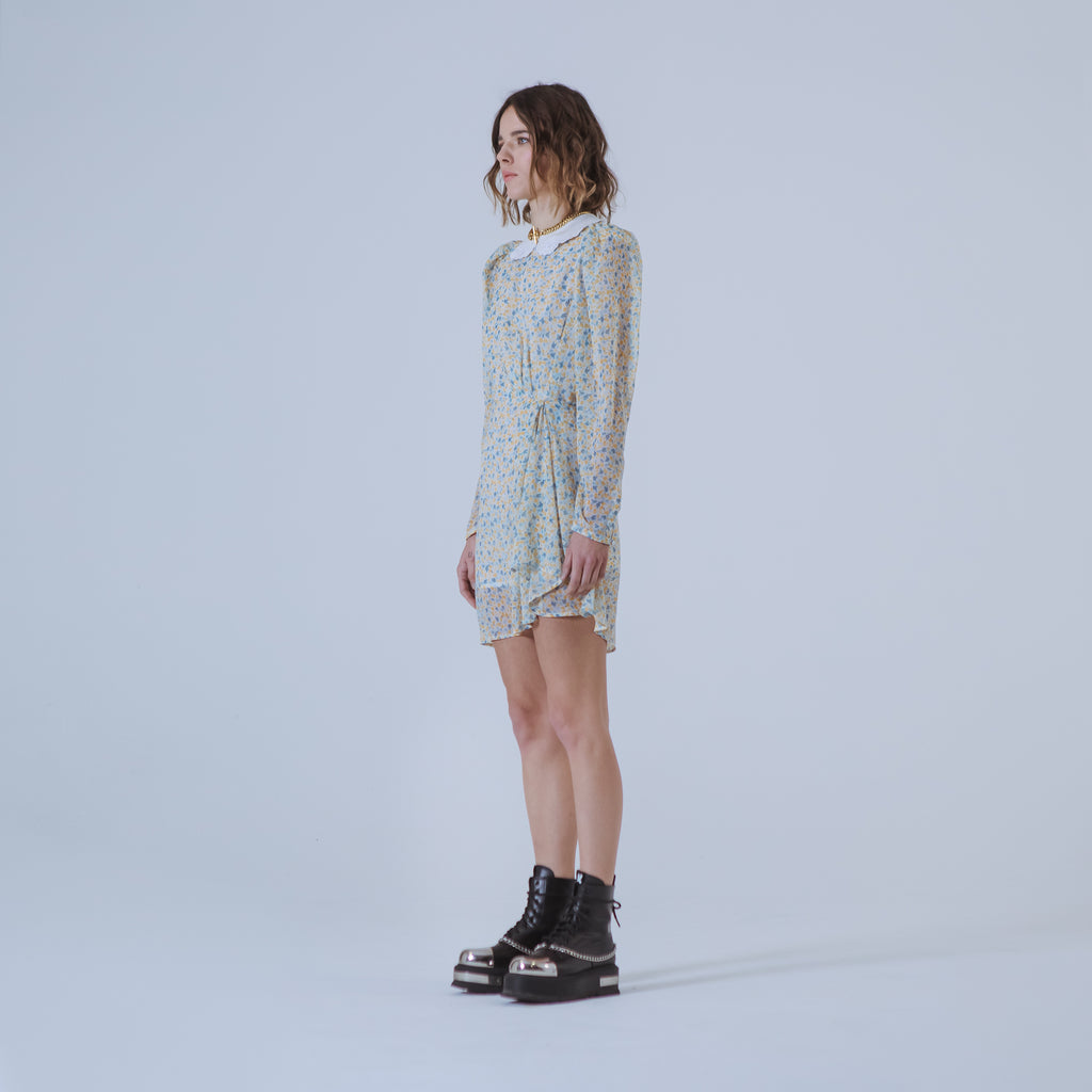 Sveta Milano Abito Corto Floreale Columbia Con Colletto Ricamato