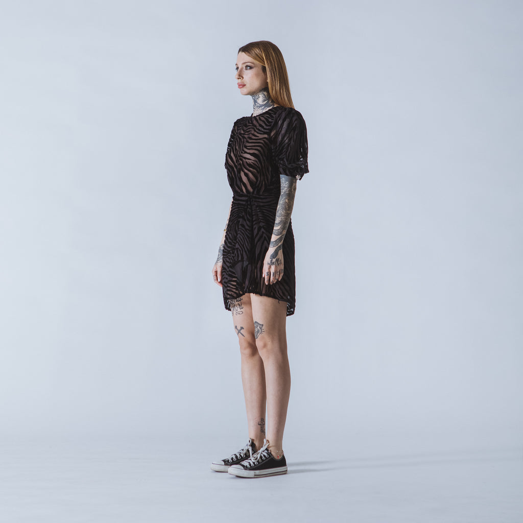 Sveta Milano Abito Corto Joan In Velluto Nero Devorato