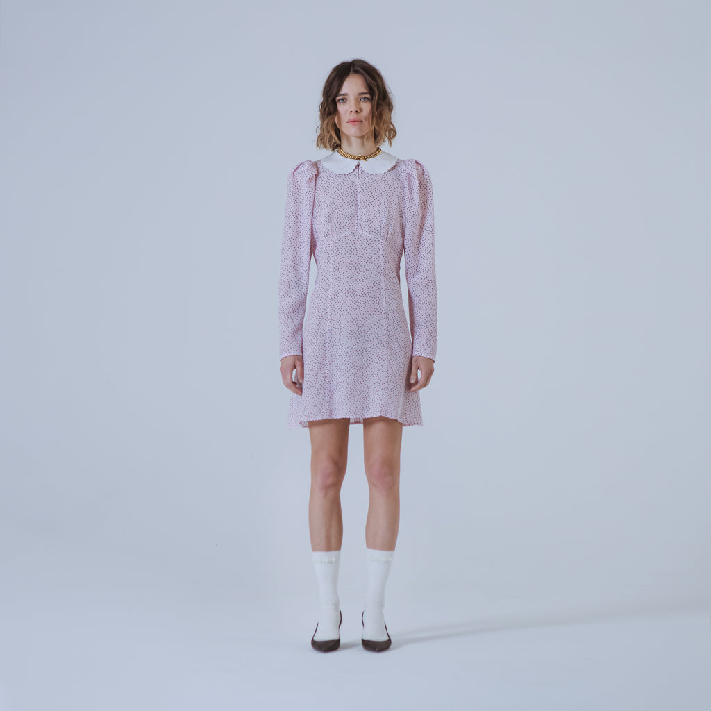 Sveta Milano Abito In Seta A Pois Con Colletto Ricamato