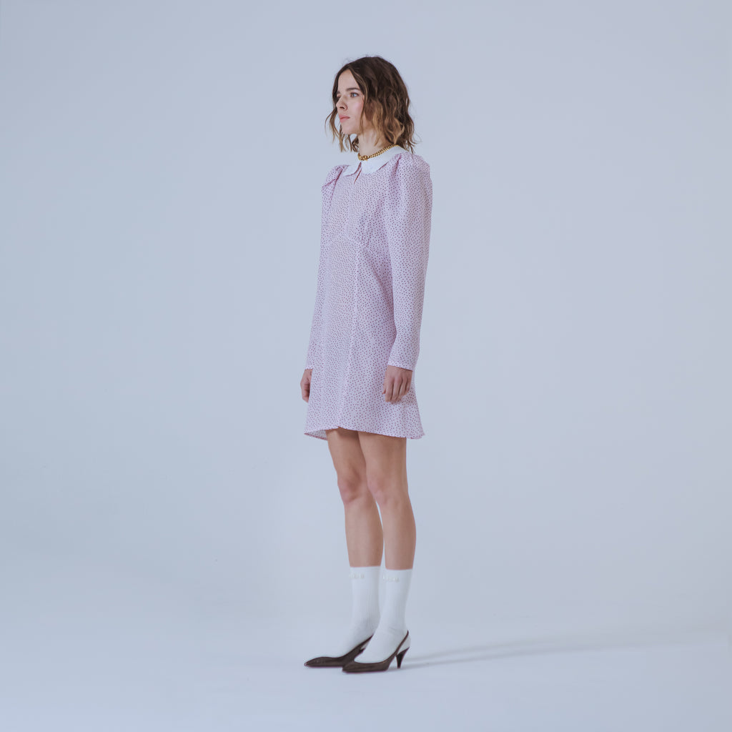 Sveta Milano Abito In Seta A Pois Con Colletto Ricamato